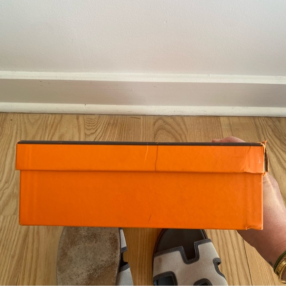 Hermes Izmir Leather Canvas H Sandal Blue Grey - Picture 8 of 9